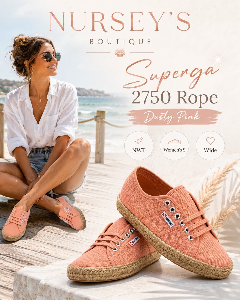 NWT Superga 2750 Rope Dusty Pink Peach Espadrille Sneakers Women 9 Wide